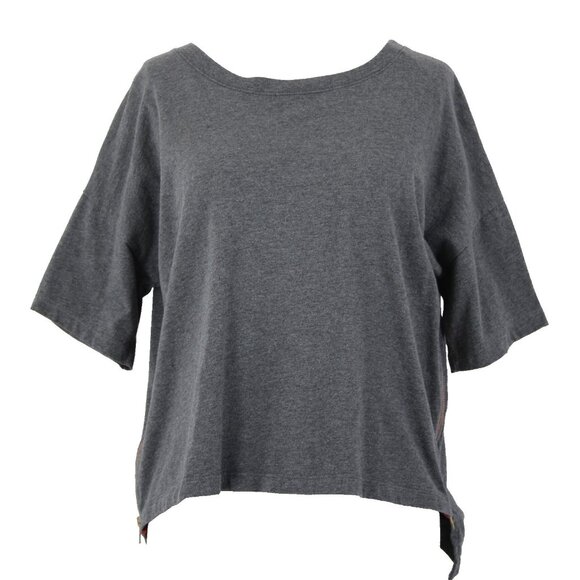 Etienne Marcel Top Sz M Gray Red Zipper Detail Crop Hi Lo 100% Cotton Top - Picture 1 of 14
